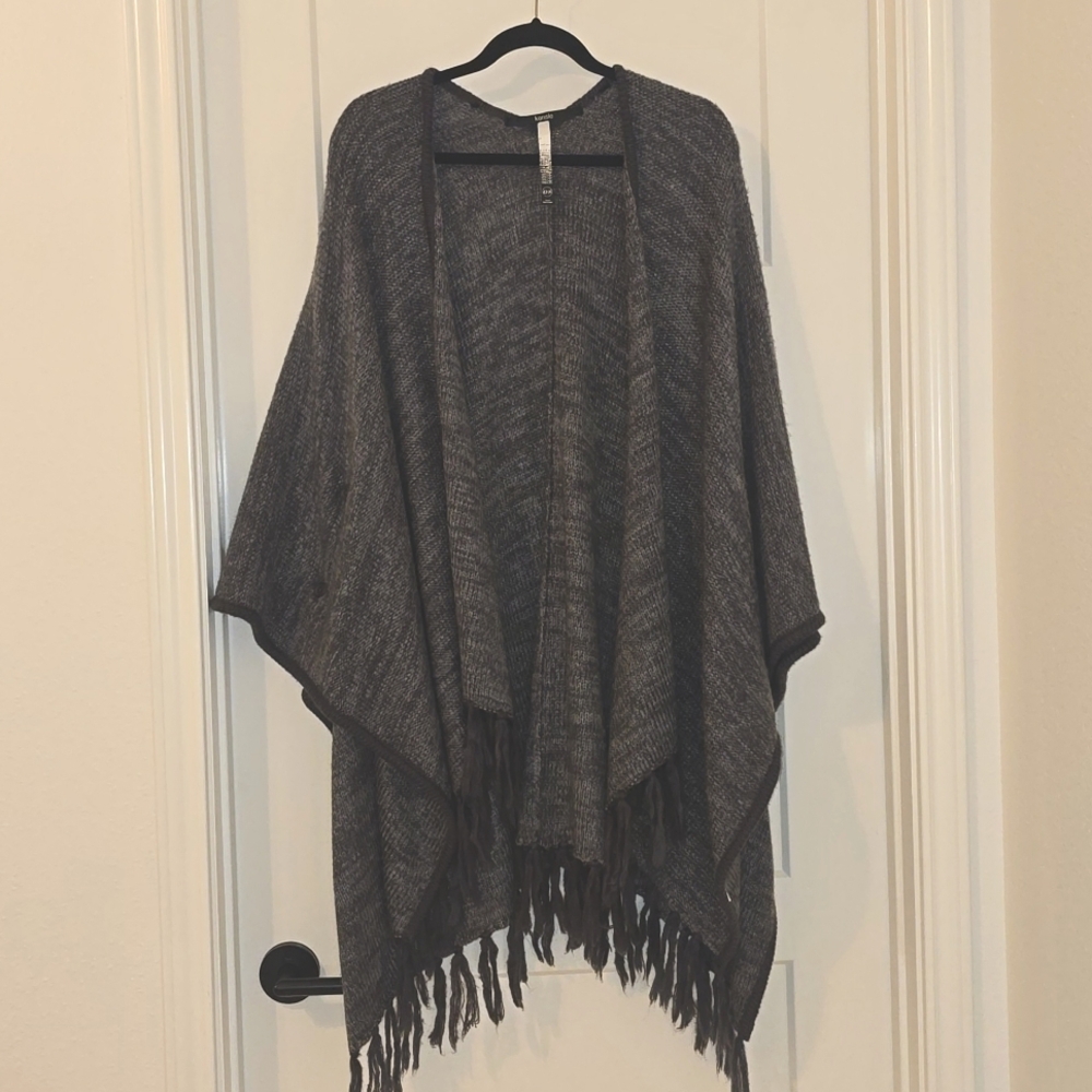 KENSIE Fringe Boho Poncho Wrap Sweater